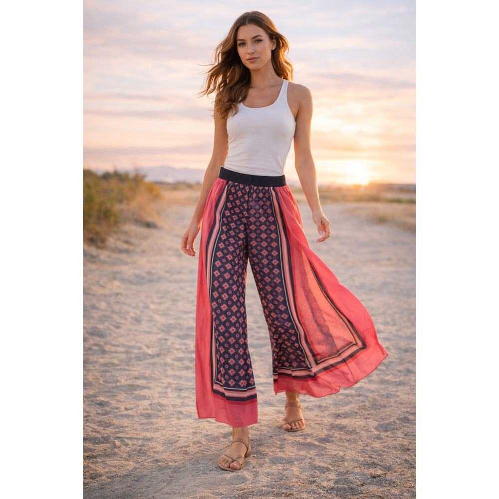 Charter Club Boho Bandana Wide Leg Palazzo Pants Sz M Y2K Lounge Indie Yoga